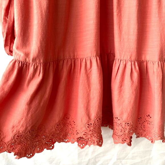 2/$30 OLD NAVY Boho Embroidered Tiered Peasant Dress M Coral Eyelet Long Sleeve - Picture 5 of 10